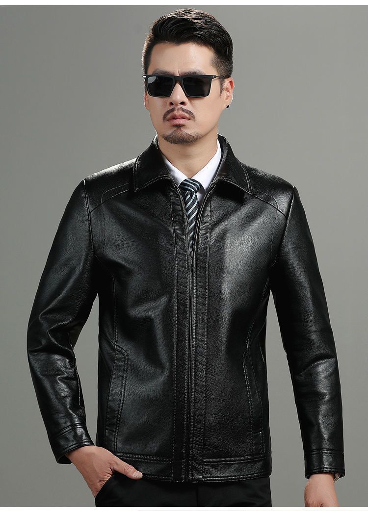 【立体剪裁 俊爽有形】海宁正宗中老年加绒保暖帅气羊皮皮衣(图6)