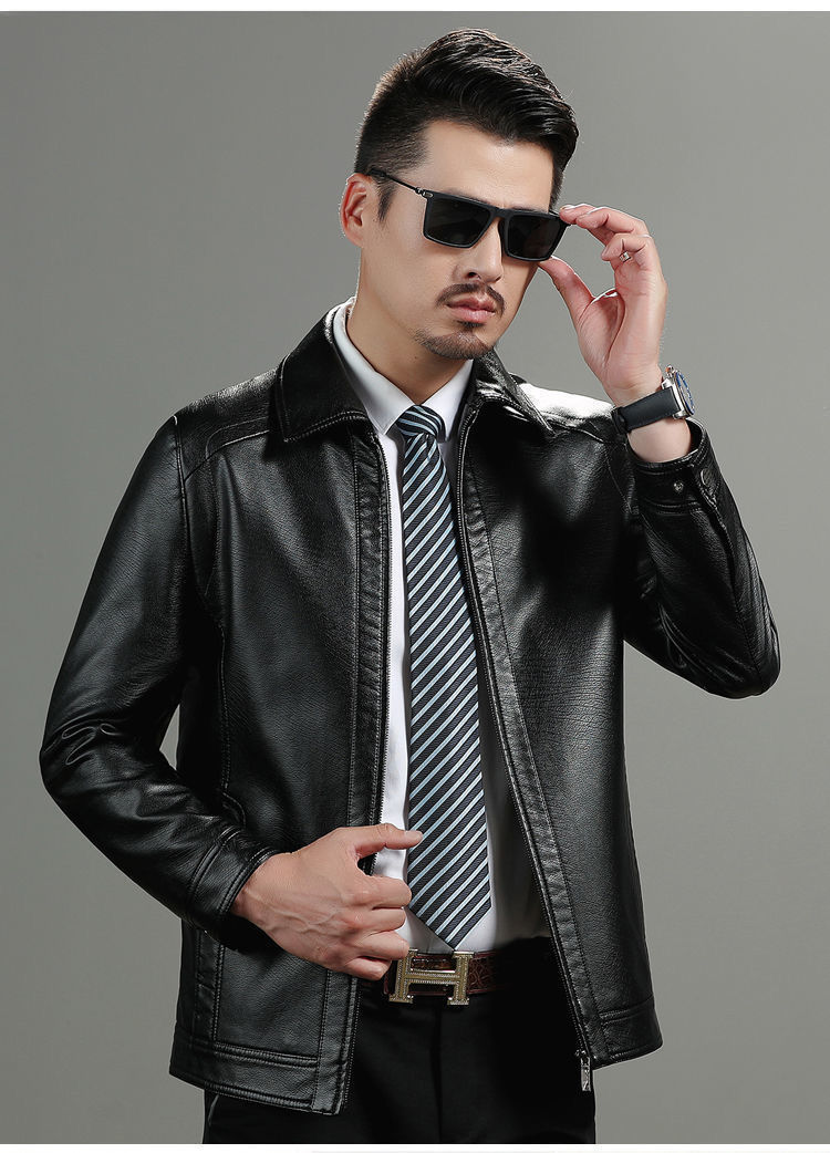 【立体剪裁 俊爽有形】海宁正宗中老年加绒保暖帅气羊皮皮衣(图7)