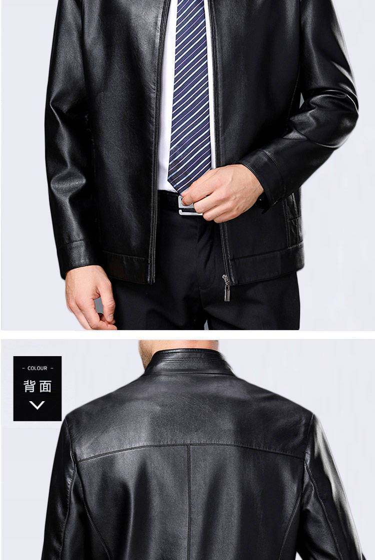 【立体剪裁 俊爽有形】海宁正宗中老年加绒保暖帅气羊皮皮衣(图9)