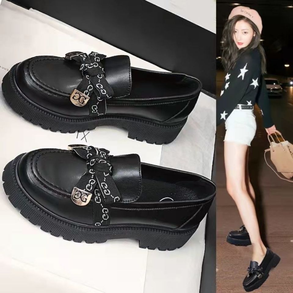 【网红松糕鞋】4CM粗跟单鞋时尚百搭学院风复古蝴蝶绑带结做工精细乐福鞋穿着方便一脚蹬(图2)