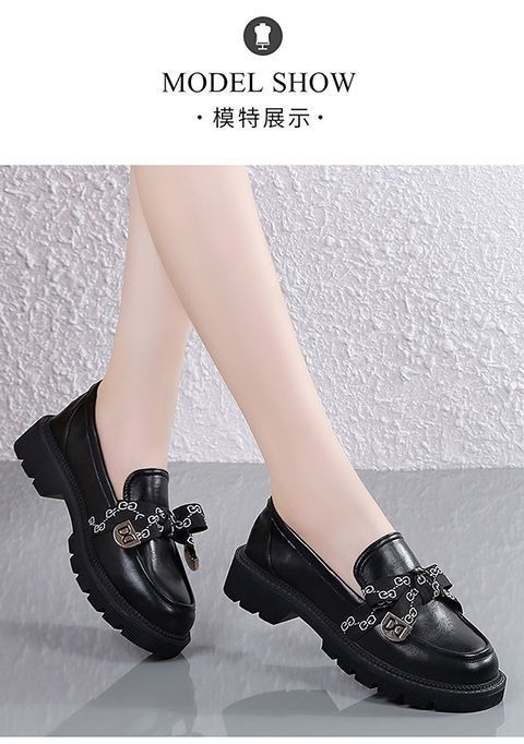 【网红松糕鞋】4CM粗跟单鞋时尚百搭学院风复古蝴蝶绑带结做工精细乐福鞋穿着方便一脚蹬(图4)