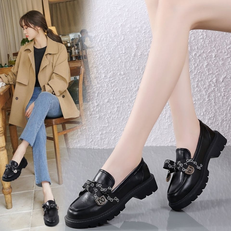 【网红松糕鞋】4CM粗跟单鞋时尚百搭学院风复古蝴蝶绑带结做工精细乐福鞋穿着方便一脚蹬(图3)