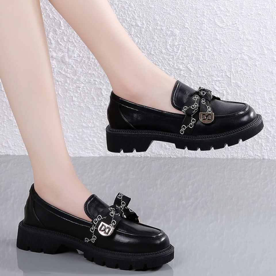 【网红松糕鞋】4CM粗跟单鞋时尚百搭学院风复古蝴蝶绑带结做工精细乐福鞋穿着方便一脚蹬(图8)