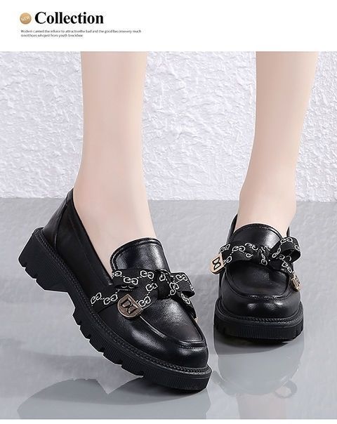 【网红松糕鞋】4CM粗跟单鞋时尚百搭学院风复古蝴蝶绑带结做工精细乐福鞋穿着方便一脚蹬(图6)