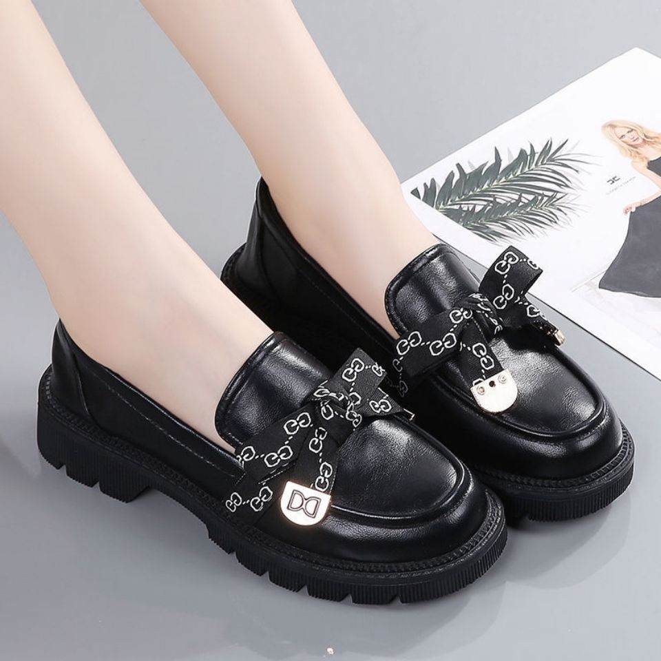 【网红松糕鞋】4CM粗跟单鞋时尚百搭学院风复古蝴蝶绑带结做工精细乐福鞋穿着方便一脚蹬(图5)