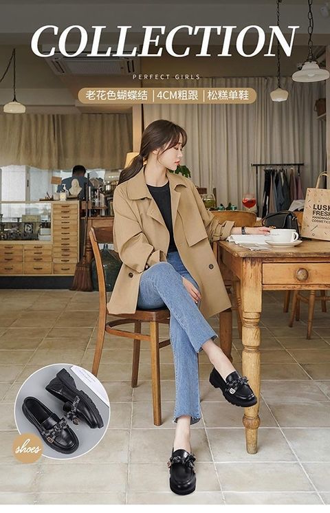 【网红松糕鞋】4CM粗跟单鞋时尚百搭学院风复古蝴蝶绑带结做工精细乐福鞋穿着方便一脚蹬(图14)