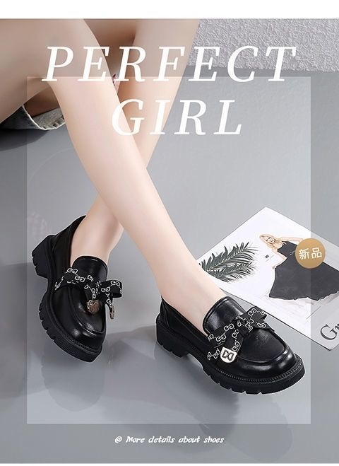 【网红松糕鞋】4CM粗跟单鞋时尚百搭学院风复古蝴蝶绑带结做工精细乐福鞋穿着方便一脚蹬(图17)