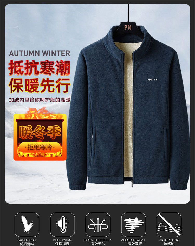 【保暖透气 循环锁温】秋冬宽松加绒加厚夹克休闲保暖抓绒外套开衫(图1)