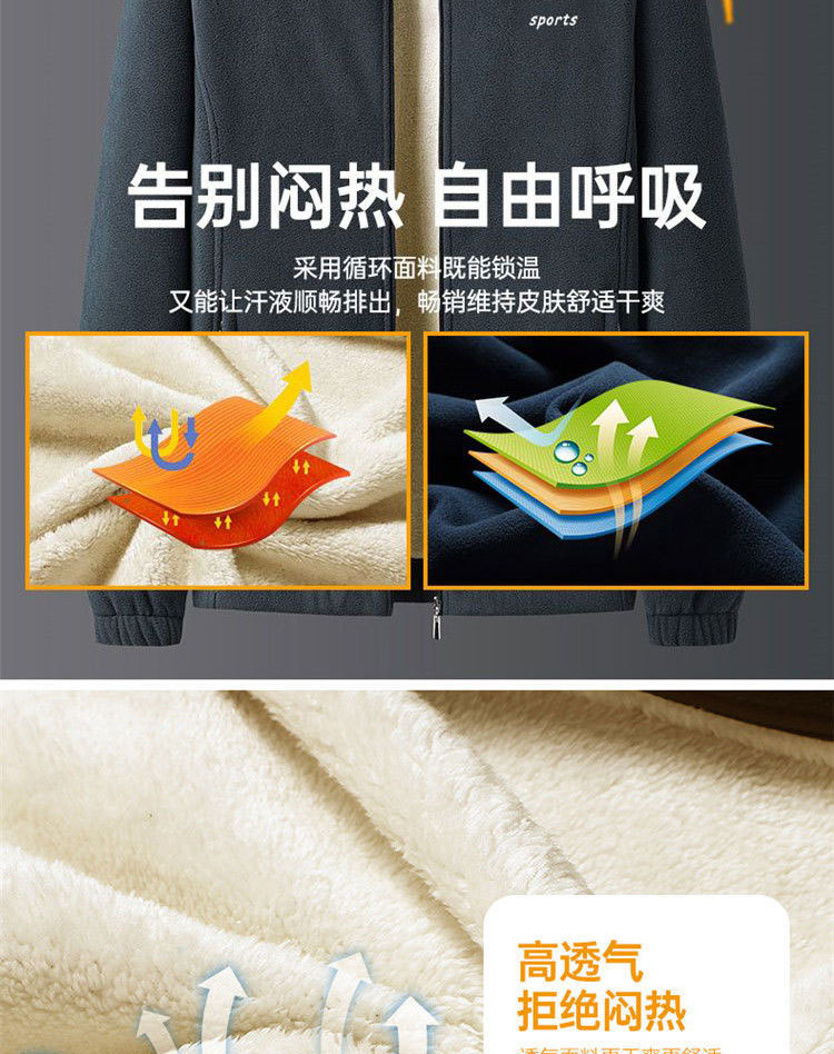 【保暖透气 循环锁温】秋冬宽松加绒加厚夹克休闲保暖抓绒外套开衫(图3)