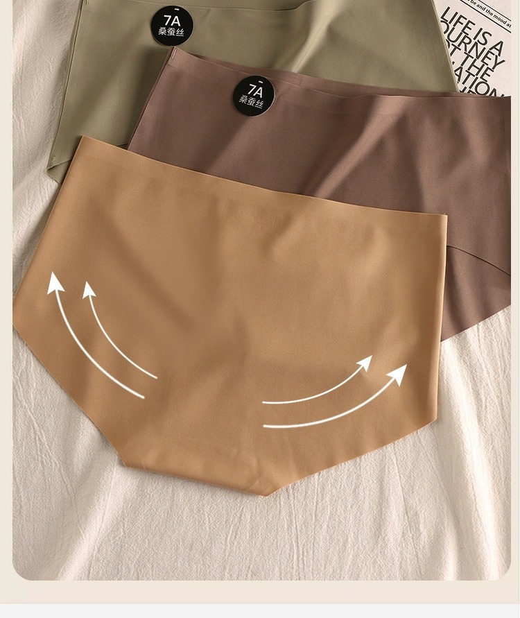 【轻盈冰丝 裸感舒适】7A桑蚕丝奶皮女中腰不夹臀运动一片式无痕内裤(图4)