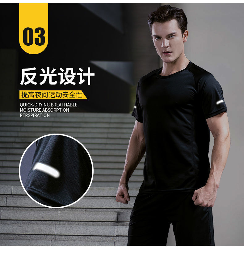 【透气面料 简约时尚】夏季男跑步健身运动速干紧身衣训练服套装三件套(图3)