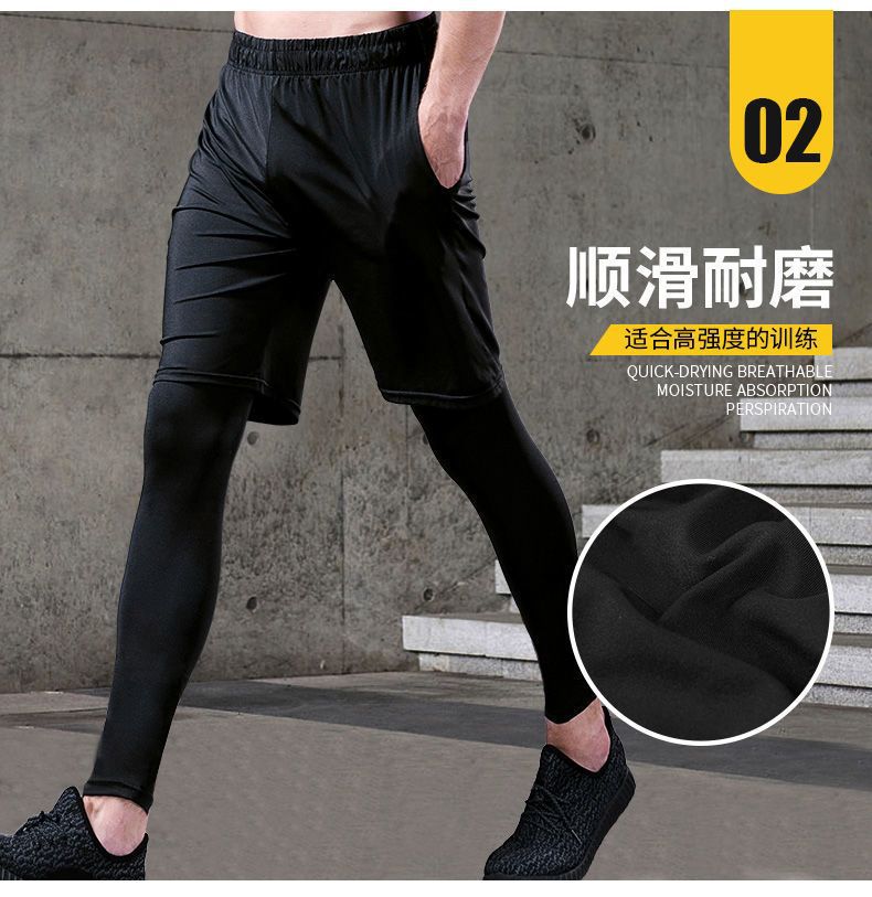 【透气面料 简约时尚】夏季男跑步健身运动速干紧身衣训练服套装五件套(图2)