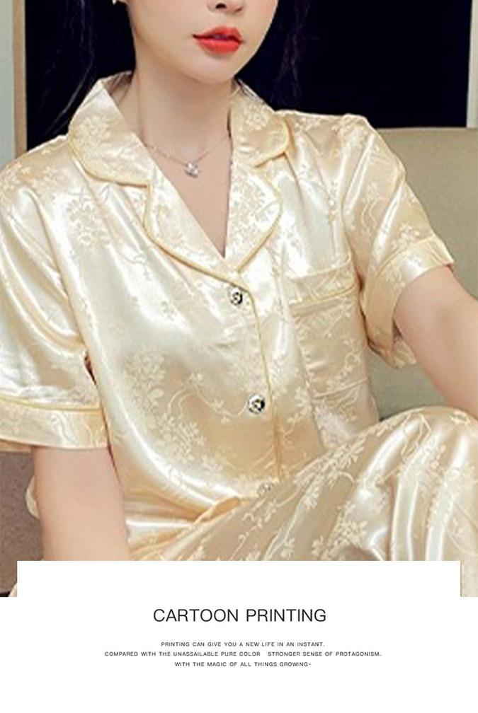 【大牌提花套装】新款冰丝薄款短袖长裤高级感家居服套装凉感透气极简高级的剪裁设计共享高品质(图5)