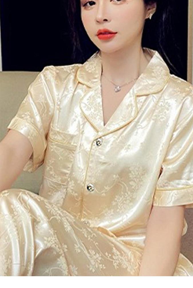 【大牌提花套装】新款冰丝薄款短袖长裤高级感家居服套装凉感透气极简高级的剪裁设计共享高品质(图10)