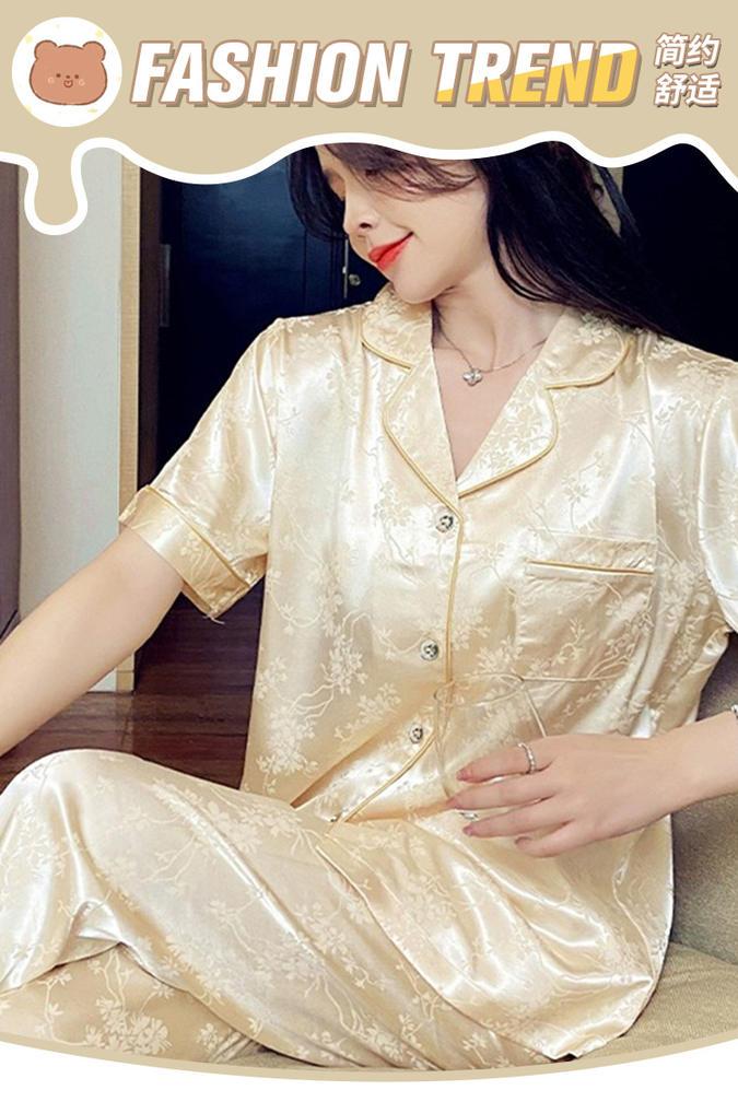 【大牌提花套装】新款冰丝薄款短袖长裤高级感家居服套装凉感透气极简高级的剪裁设计共享高品质(图2)