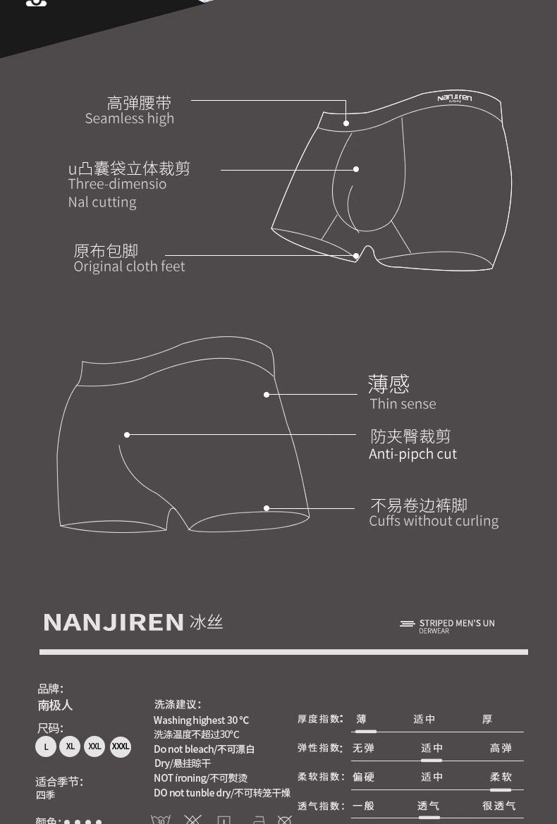 【拍一发六 透气抗菌】夏季薄平角男士石墨烯内裤礼盒装(图2)